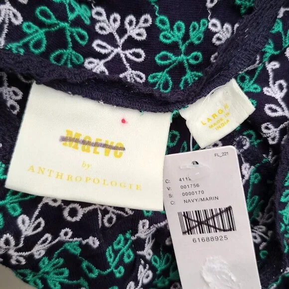 Anthropologie MAEVE Cammie Embroidered Peplum Top L Navy Green V Neck Boho NWT - Picture 2 of 12